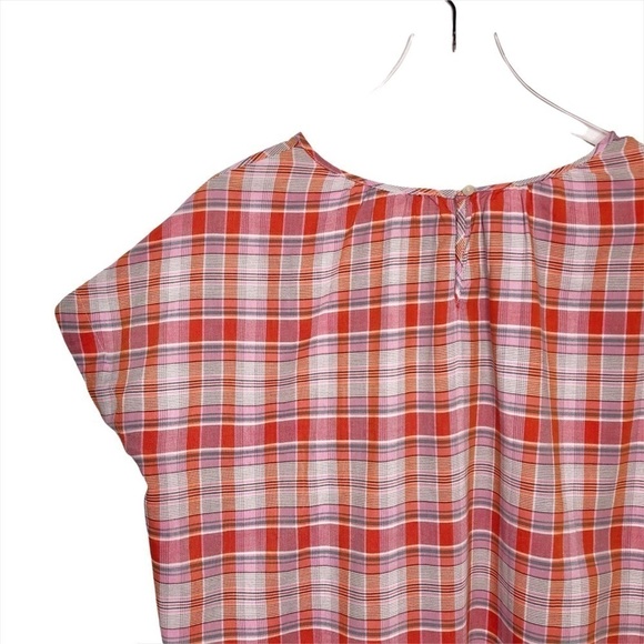 Madewell Plaid Pleat Neck Preppy Women’s Plaid Oversized Academia Top Sz XS - Picture 9 of 10